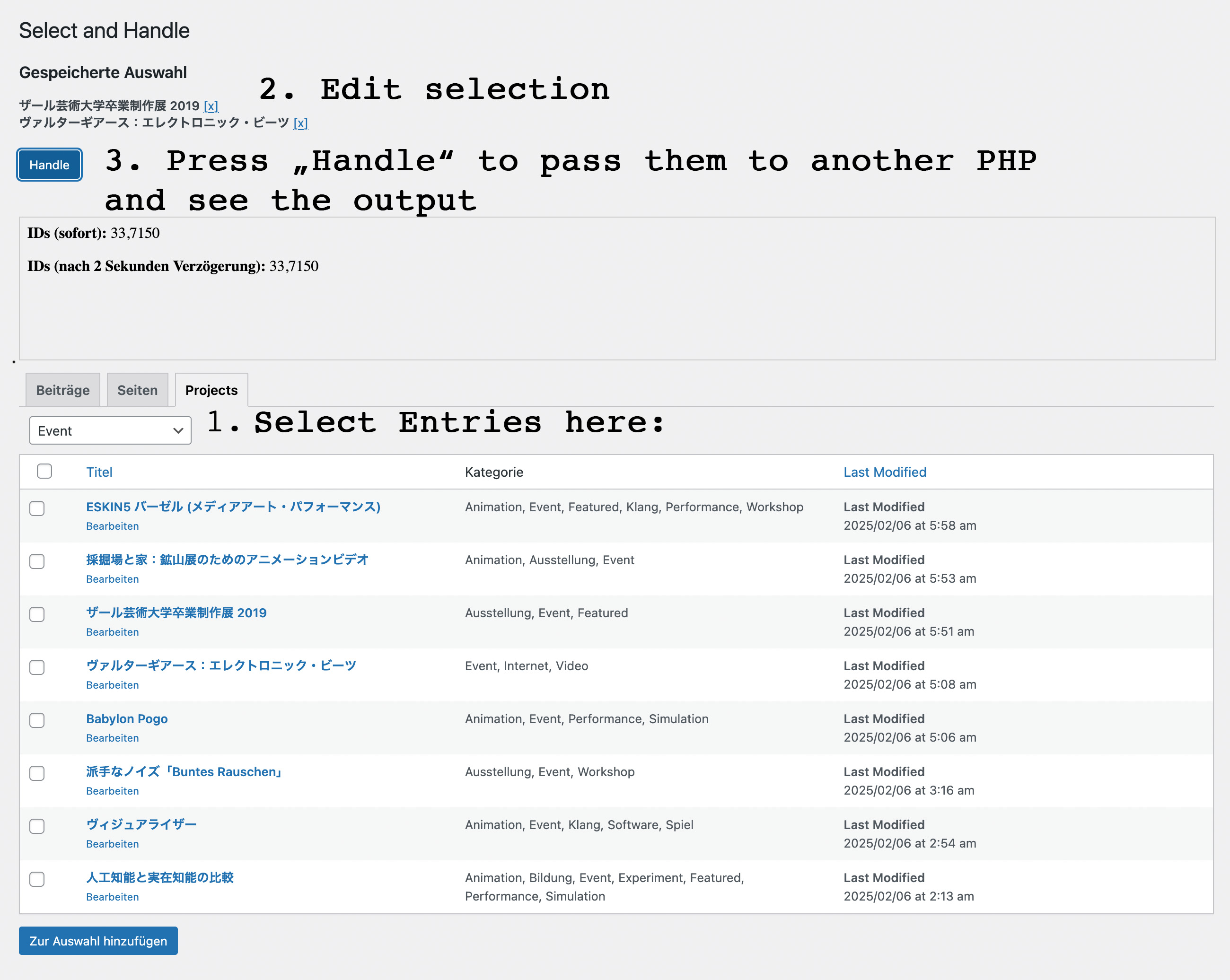 Select and Handle Backend